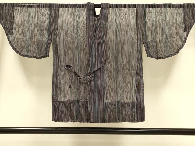平和屋着物▽道中着　スリーシーズン　春夏秋　塵除け　縞　正絹　逸品　DABI4389du