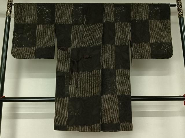平和屋着物▽道中着　スリーシーズン　春夏秋　塵除け　草葉文　ロング丈　正絹　逸品　AABL0584jh