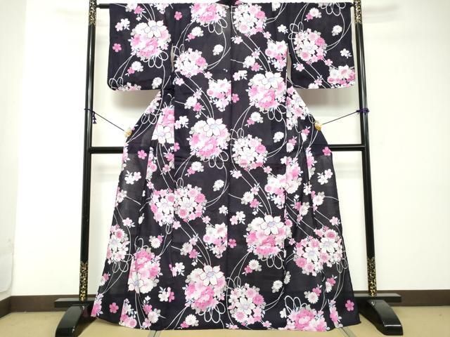 平和屋着物∴夏物　浴衣　薬玉花文　銀彩　綿　逸品　DABI8702cd 7,384円