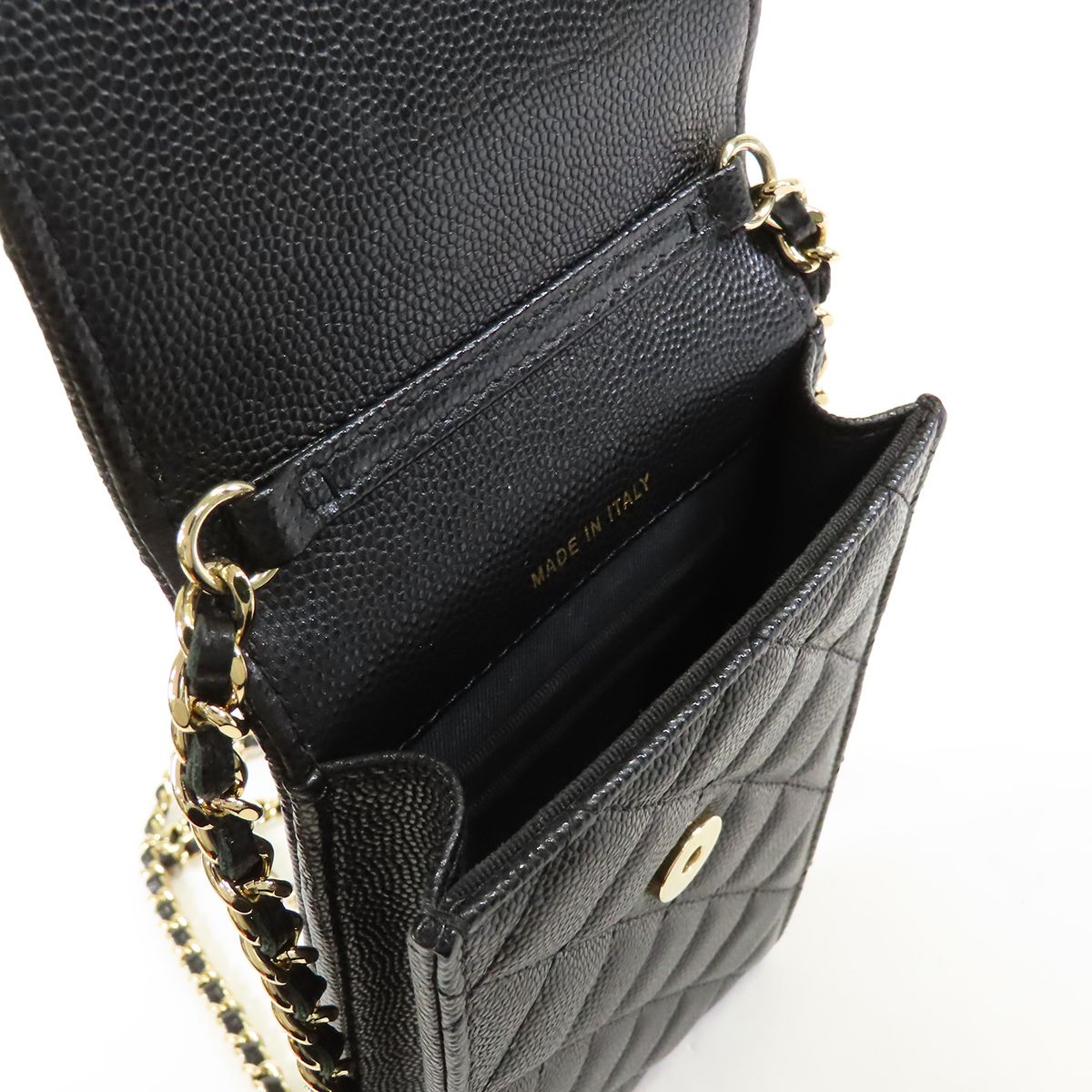 シャネル CHANEL ショルダーポーチ AirPodsケース ブラック ゴールド 