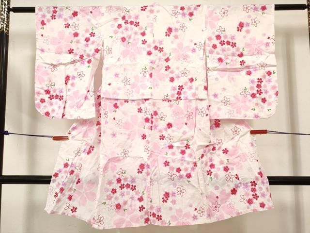 平和屋着物＊夏物　綿紅梅　浴衣　女の子　舞桜文　綿　逸品　DABH5423ea