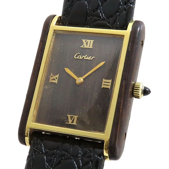Cartier カルティエ オーガニック タンクウッド 世界限定3000本 ウッド文字盤 GP ウッド メッキ レザー ゴールド ヴィンテージ 社外ベルト 約22.3g 腕時計 手巻き メンズ 送料無料 241001036673