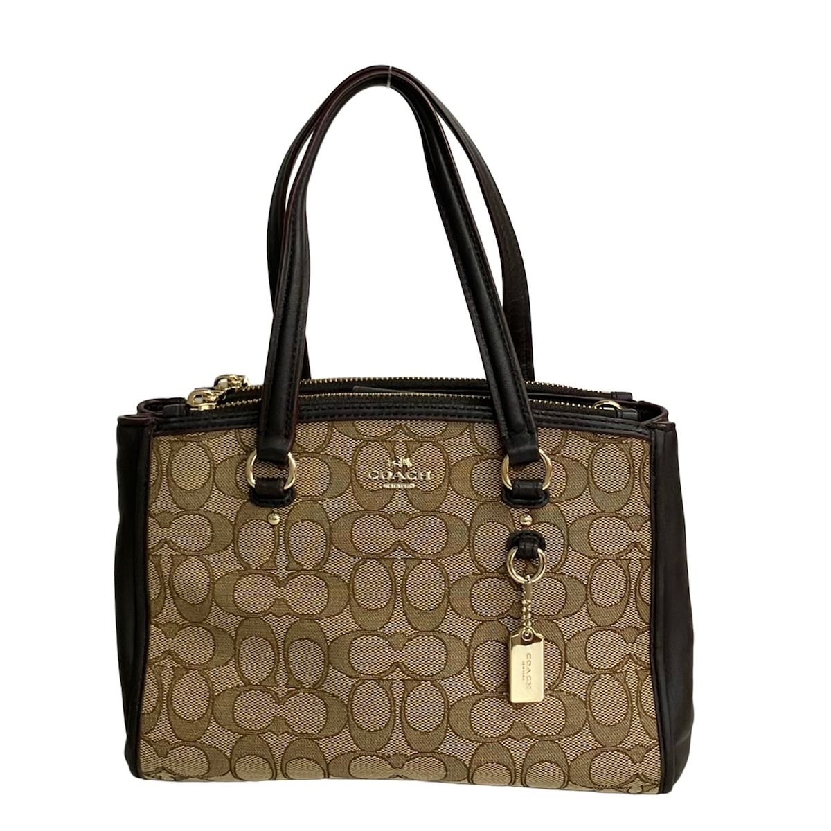 COACH(コーチ) トートバッグ シグネチャー スタントン キャリーオール F36905 ベージュ×黒×ダークブラウン レザー