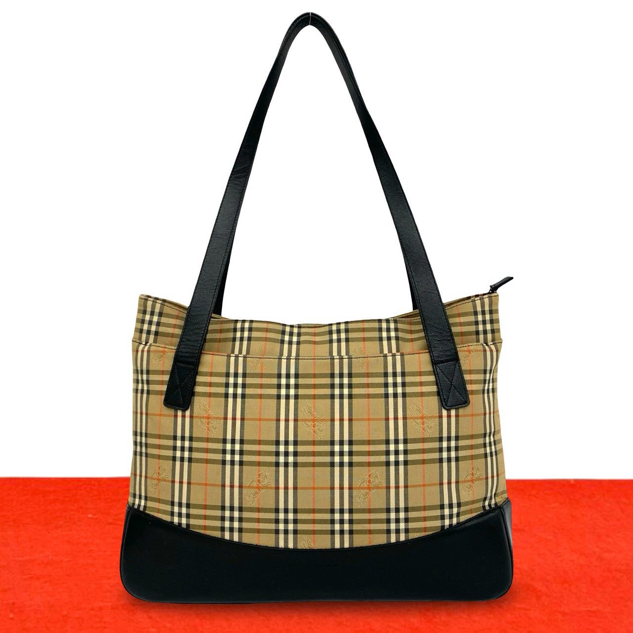 極 美品 BURBERRY バーバリー ノバチェック 柄 キャンバス レザー 本革