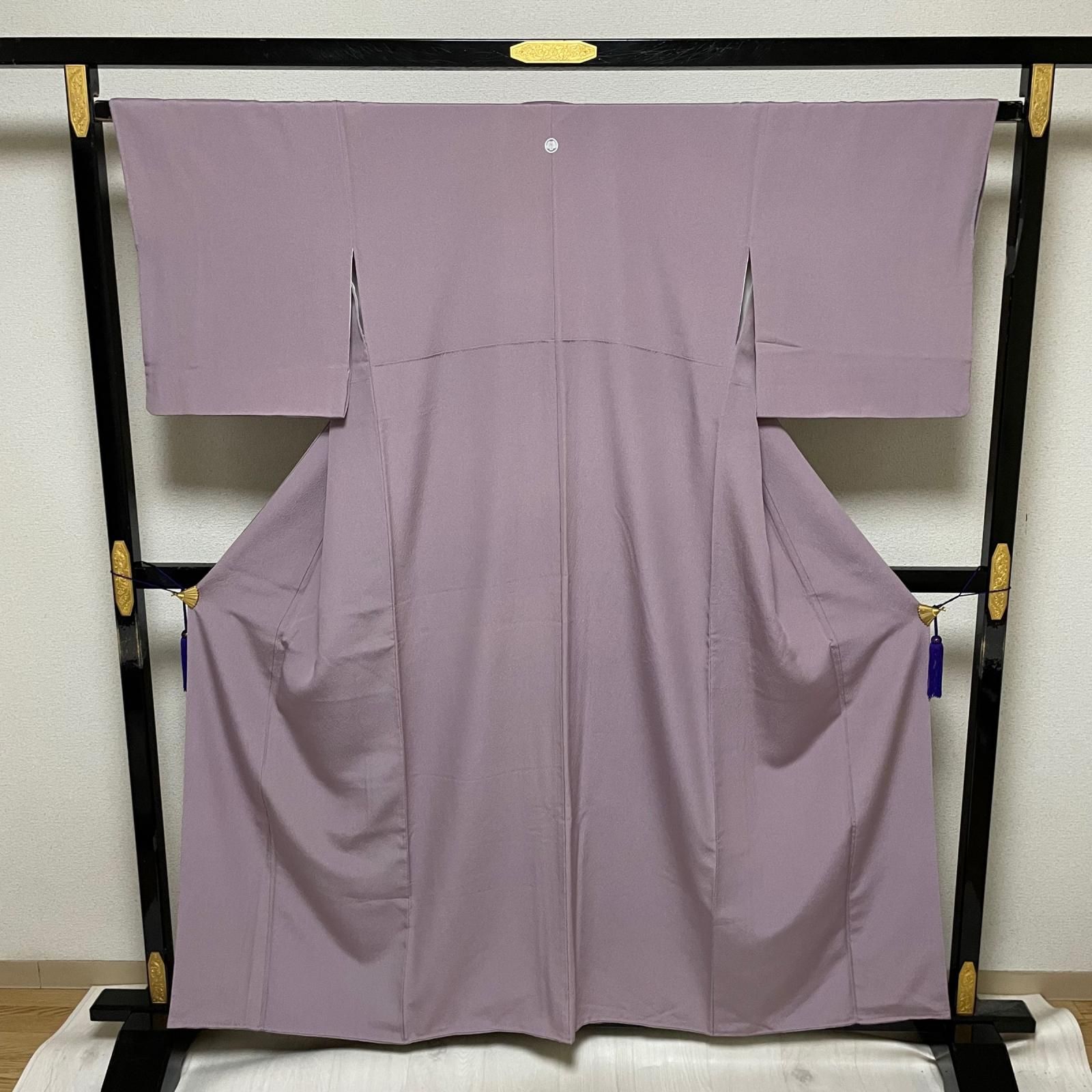 色無地 ちりめん 上品な色味 着物 正絹 一つ紋 X-8181