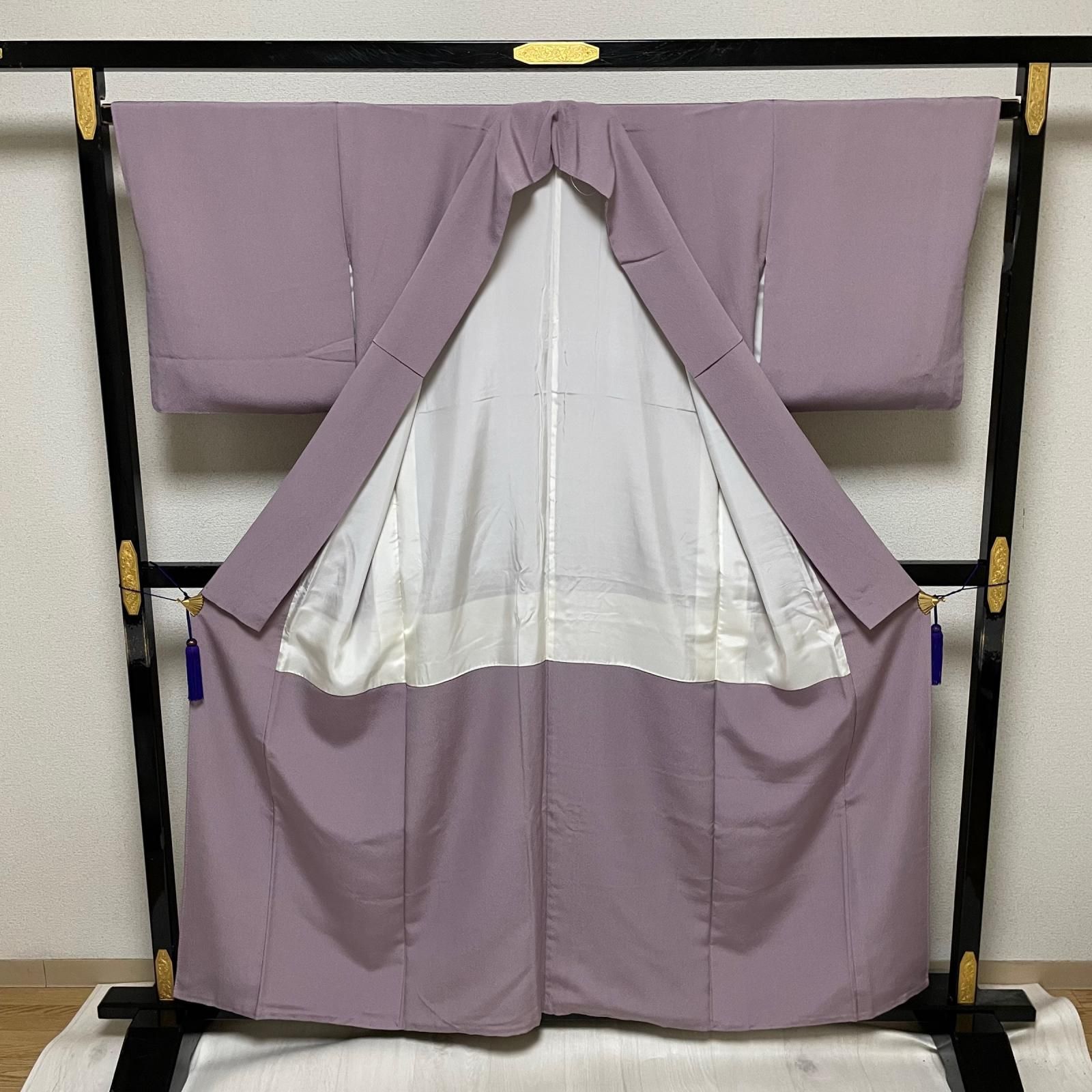 色無地 ちりめん 上品な色味 着物 正絹 一つ紋 X-8181
