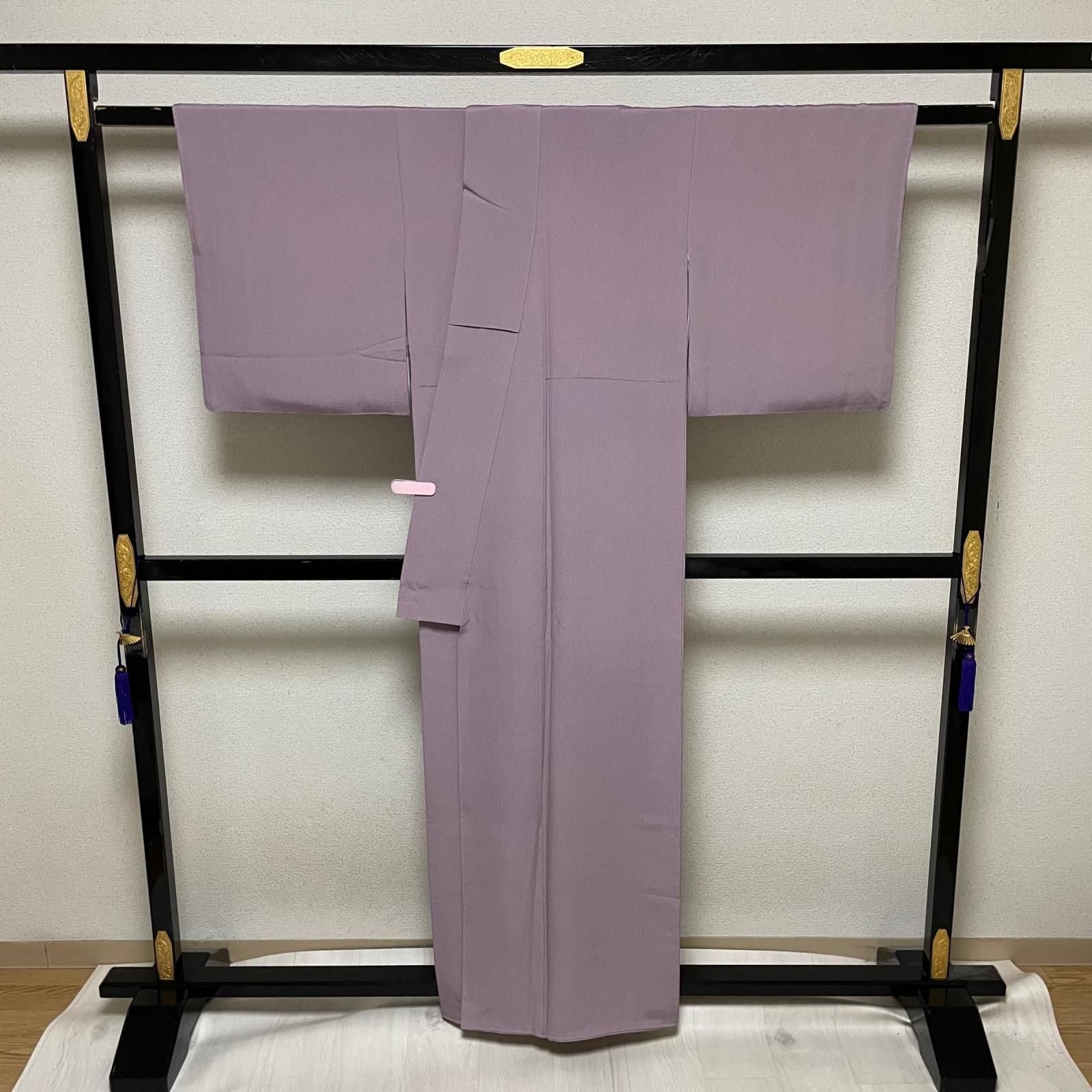 色無地 ちりめん 上品な色味 着物 正絹 一つ紋 X-8181
