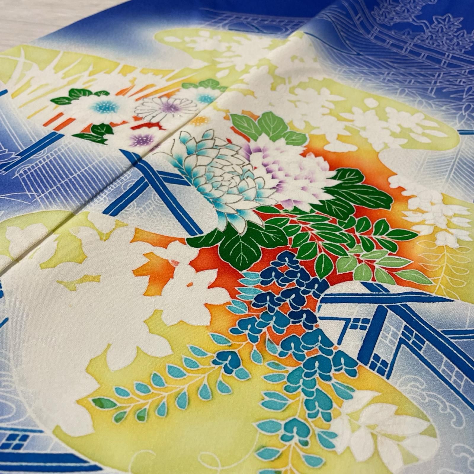 付下げ 鮮やかな花模様 着物 正絹 X-8214