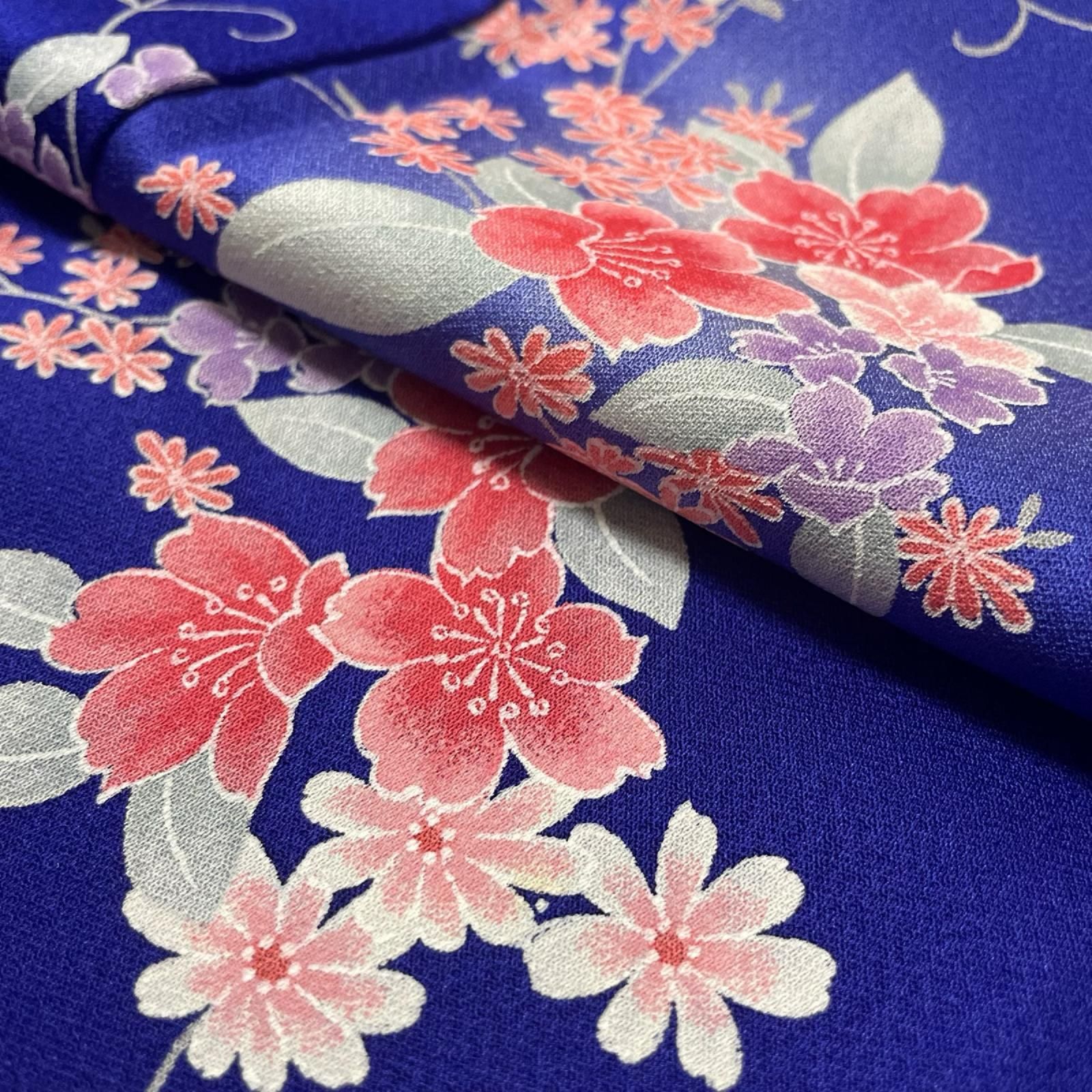 小紋 鮮やかな花模様 着物 正絹 X-8230