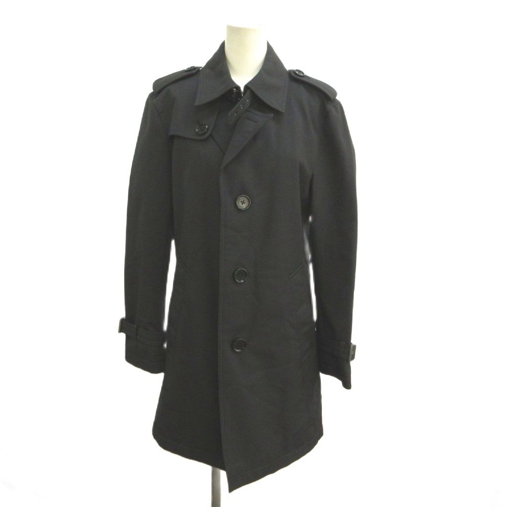 バーバリーブラックレーベル BURBERRY BLACK LABEL トレンチコート 上着 アウター シングルブレスト エポレット S 黒 ブラック 裏地チェック柄 無地 D1A14-210-09 /YU ■GY18
