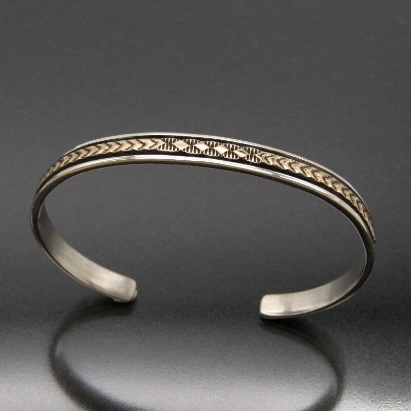 美品 Bruce Morgan ナバホ族 バングル 14K スタンプワーク 6.5mm ブルースモーガン ブレスレット メンズ レディース 28013296