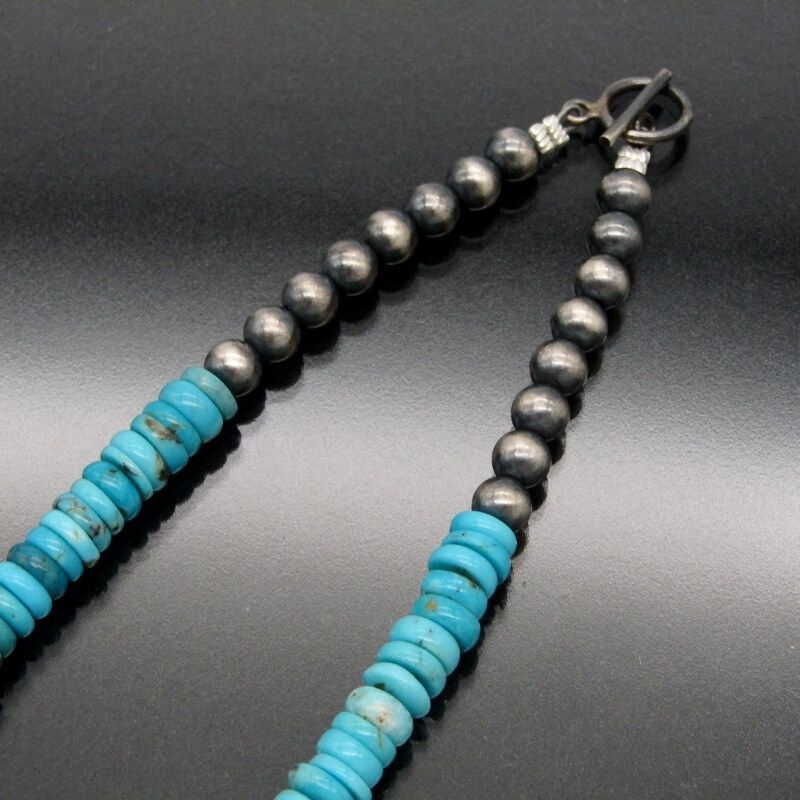 ターコイズ ビーズ ナバホ族 ネックレス 48cm 美品 Navajo ナバホ族 ネックレス ターコイズ ビーズ 6mm 51cm