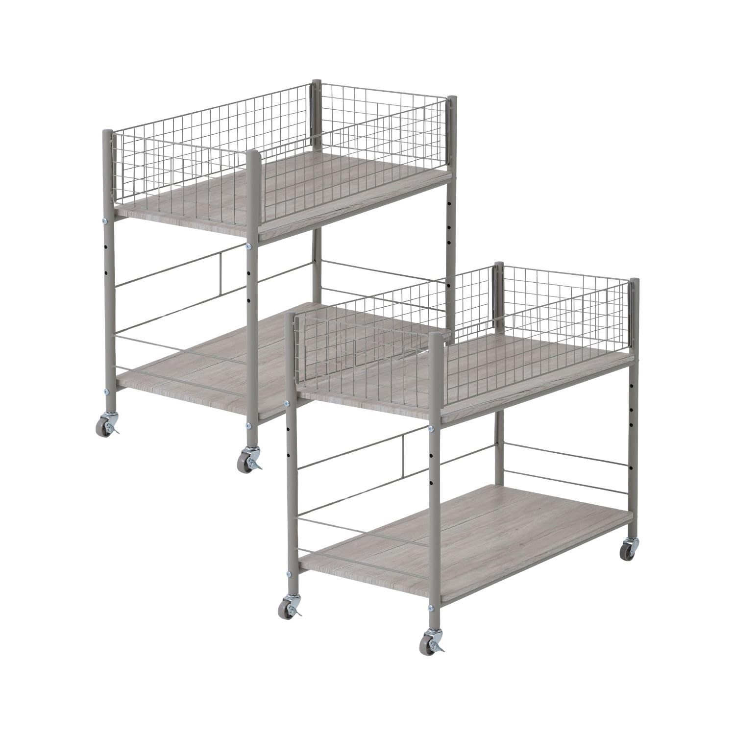 [山善] 【2個組】 押入れ(クローゼット)収納 ラック 幅38×奥行75×高さ64.5cm ストッパー付きキャスター 上段かご・下段棚板 ネット・棚板取り外し可能 組立品 アイボリー(木目) NOSR-7538(AIV/GG)送料無料 53caaa64