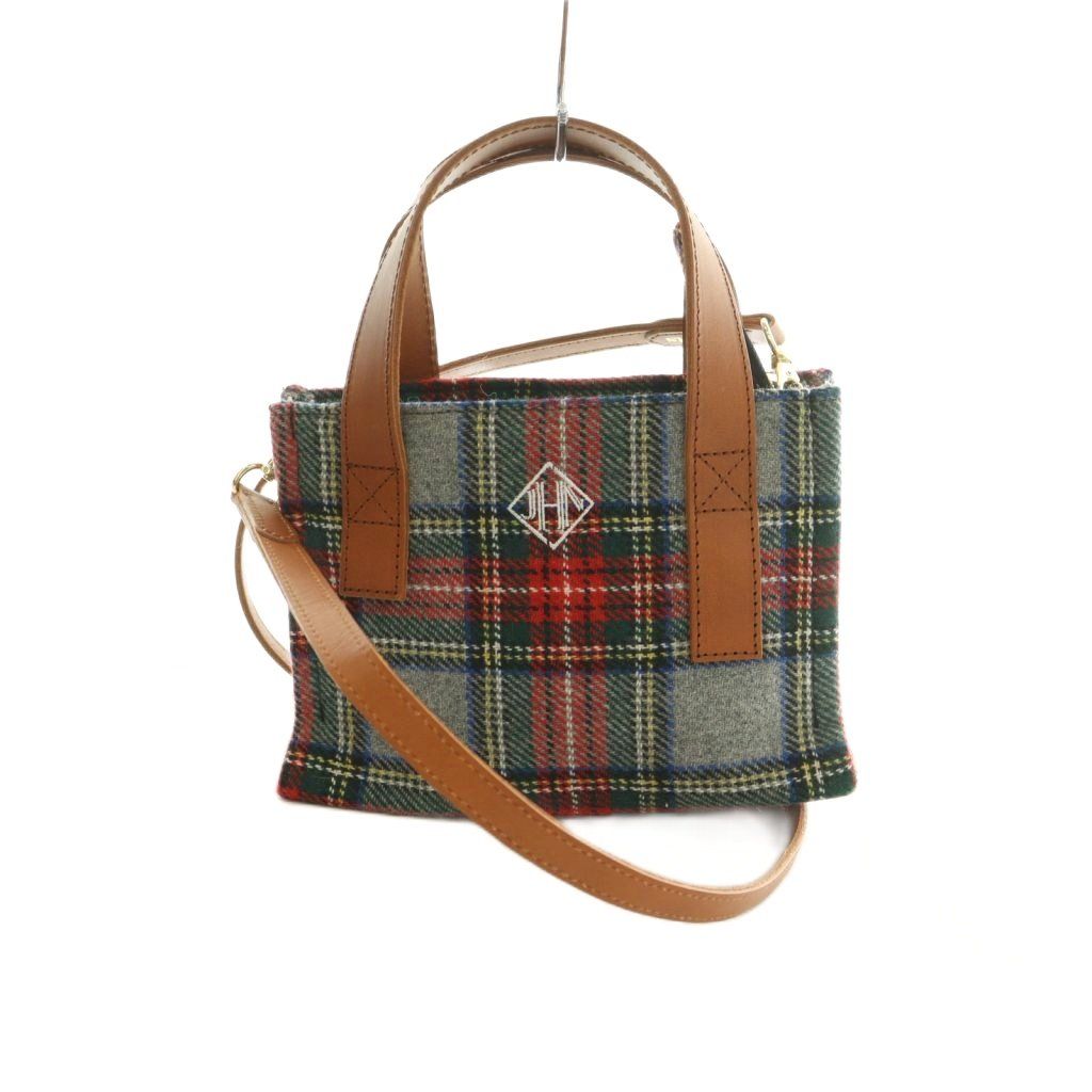 ジェイエヌハーツ JNHearts Check Wool Garden Mini バッグ 2WAY ハンドバッグ ショルダーバッグ チェック柄 ロゴ ウール グレー 茶 ブラウン マルチカラー /MI ■OS