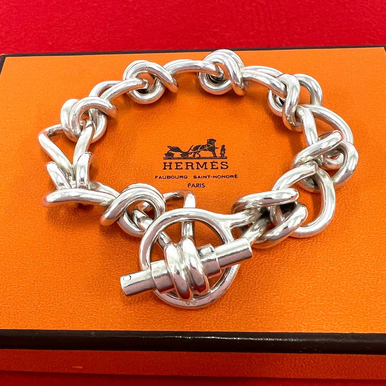 極 美品 希少品 HERMES エルメス ヴィンテージ シルバー925 ブレスレット チェーン バングル アクセサリー シルバー 25567