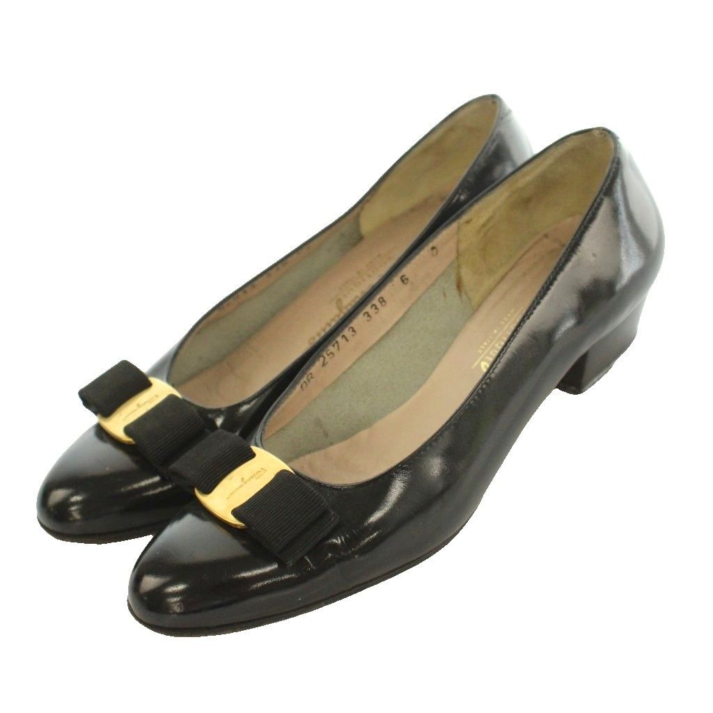 サルヴァトーレフェラガモ Salvatore Ferragamo ヴァラリボン パンプス ラウンドトゥ レザー 6 23.5cm 黒 ブラック DR25713 /MI ■GY62