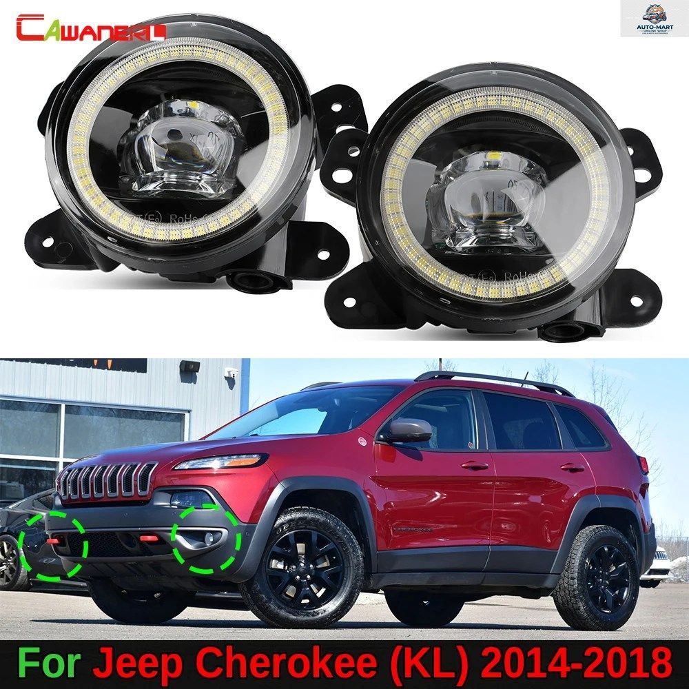 2 X 30W 車用フロントLEDレンズフォグランプエンジェルアイデイタイムランニングランプDRL付きジープチェロキーKL 2014 - 18用