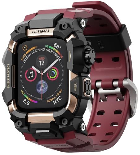 ULTIMAL に対応 Apple Watch SE（第3/2世代）/SE/Series 6/5/4（44mm）用 バンド一体型保護ケース TPU 耐衝撃 高耐久 通気性 簡単装着 スポーツ/アウトドア向けワインレッド Ju 7,916円