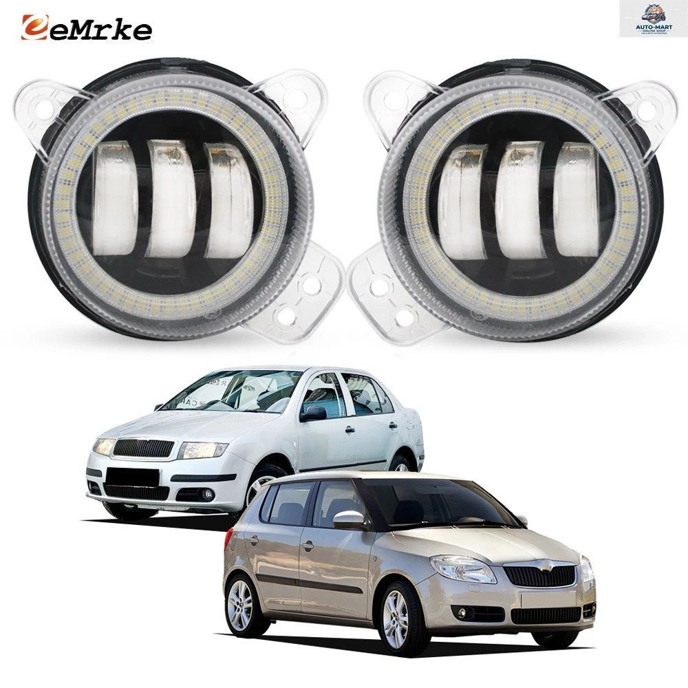 SKODA FABIA I II ROOMSTER 6Y 5J 2006 - 09 用 LED フォグランプアセンブリ エンジェルアイ DRL リング デイタイム ランニング ランプ CAR