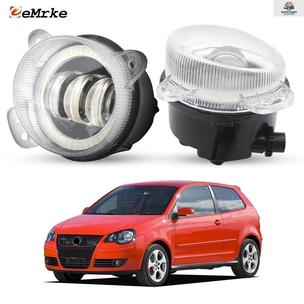 フォルクスワーゲン ポロ 9N フェイスリフト 2005 - 09 用 アップデート済み LED フォグランプ エンジェルアイ DRL ハロー デイタイム ラン