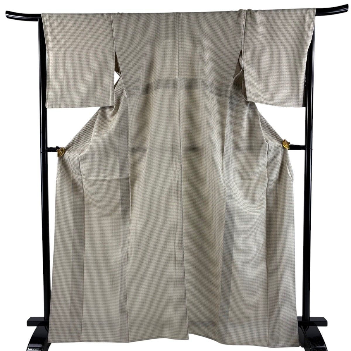 お召 身丈166cm 裄丈67cm M 単衣 幾何学 薄茶色 正絹 秀品 【中古】