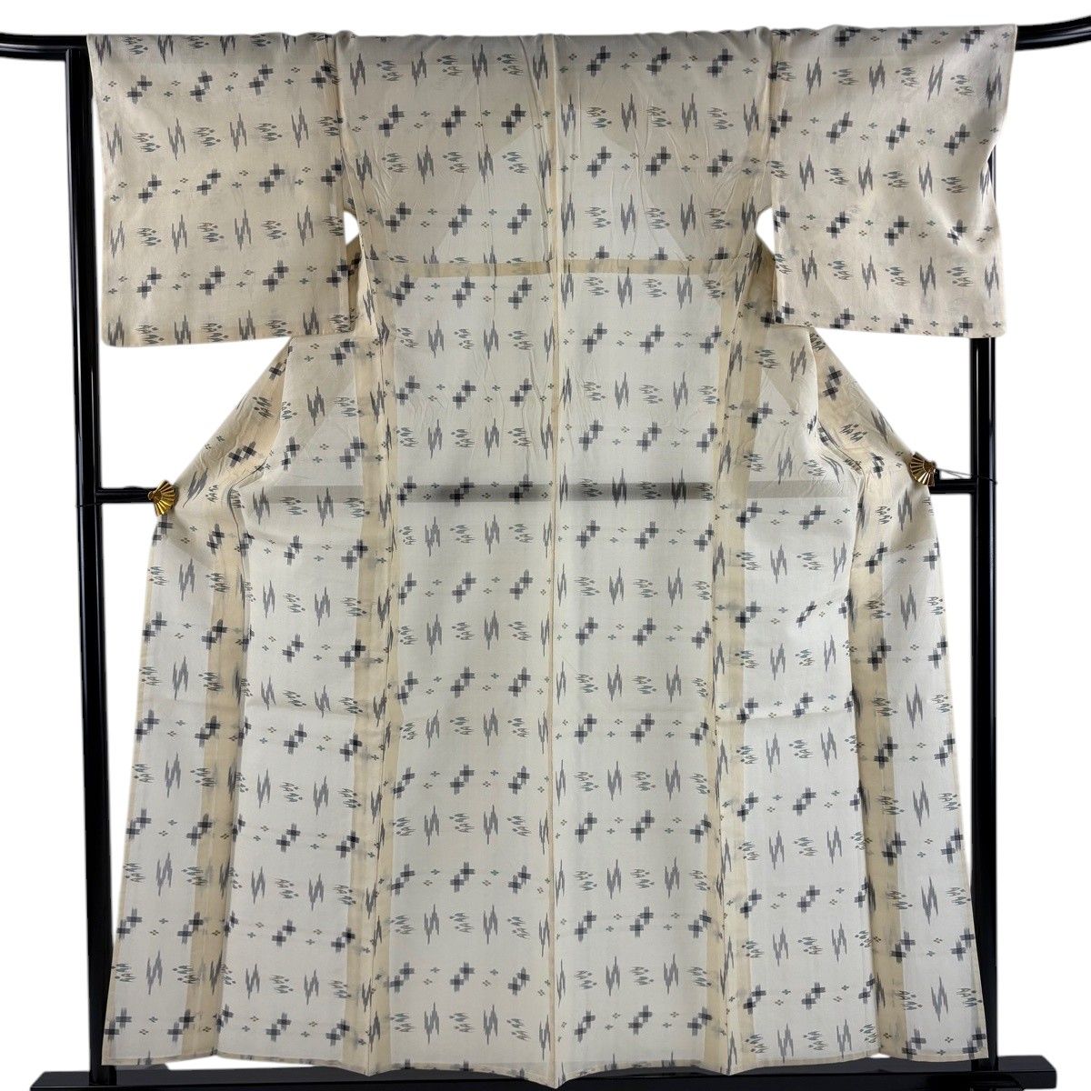 紬 身丈157.5cm 裄丈66.5cm M 薄物 夏紬 燕 流水 ベージュ 正絹 秀品 【中古】 6,952円