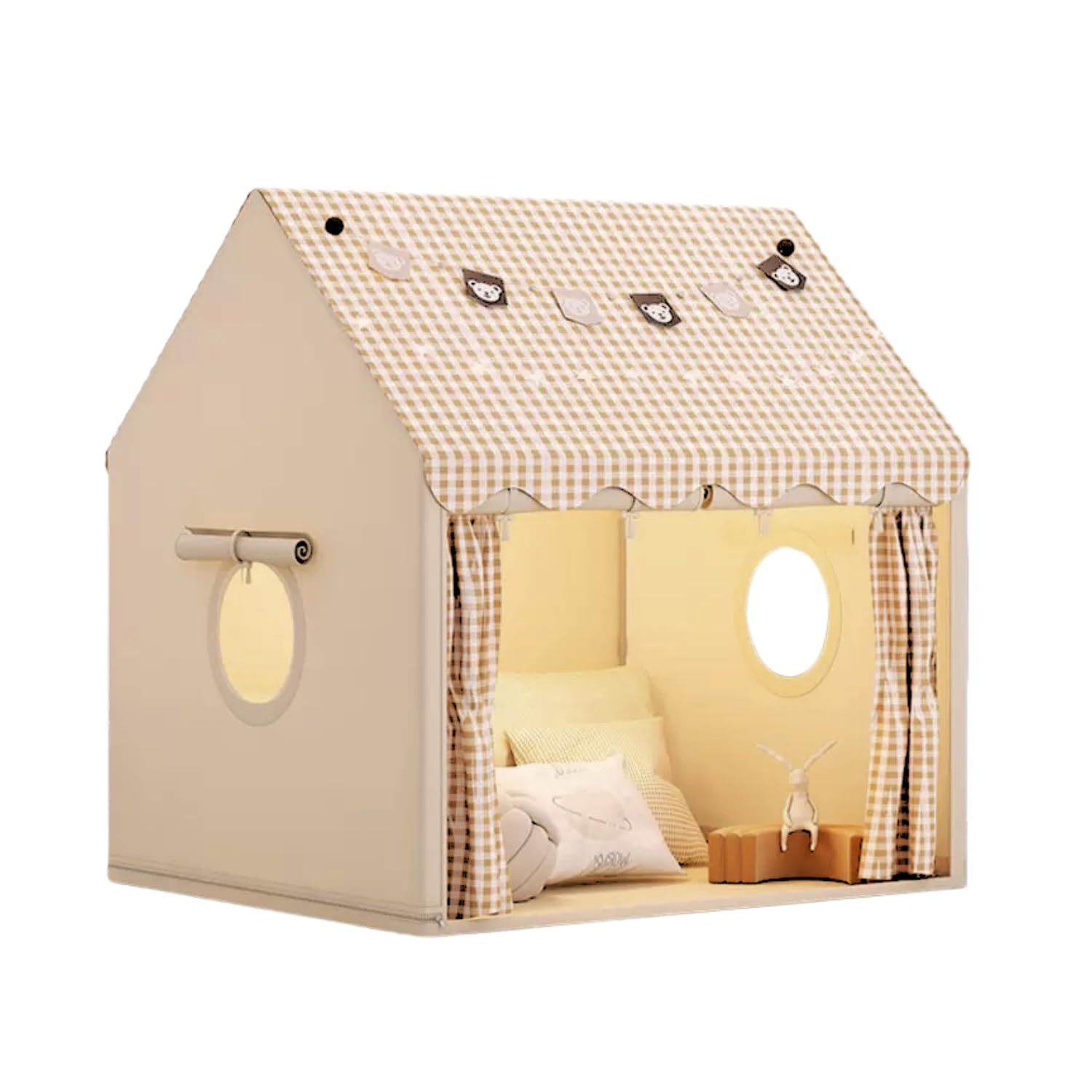 大型キッズテント 子供遊びテント おもちゃ小屋 屋内屋外兼用 光る星付き プレイハウス 男女兼用 誕生日パーティー装飾 プレゼント 子供用 カーキ(ベージュ) 0