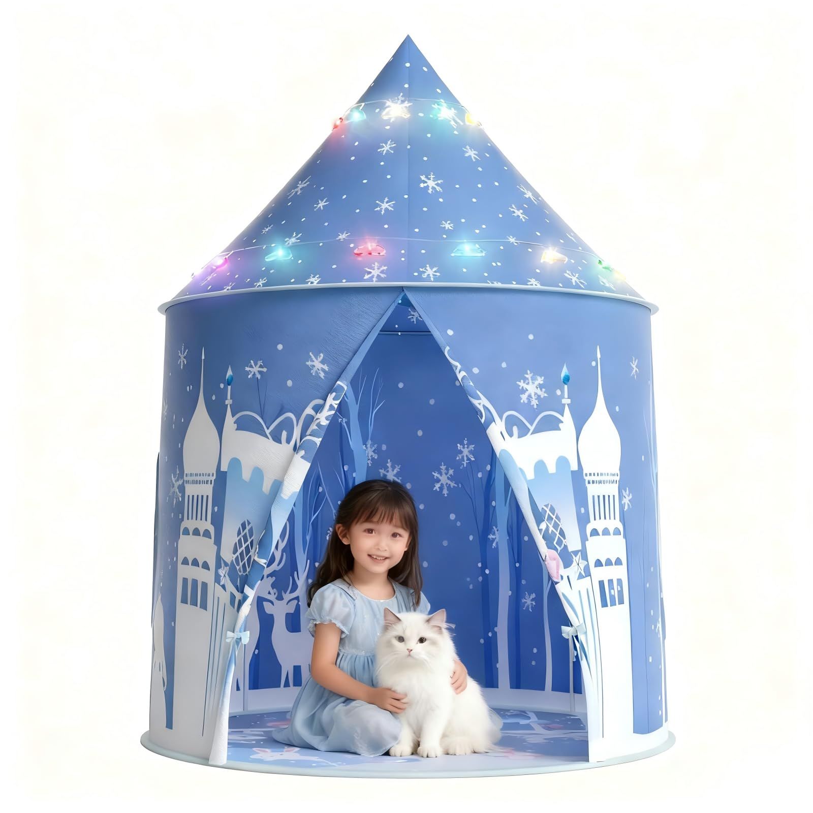 Eve Stone キッズテント 雪の城 LEDライト付き 折りたたみ 室内・屋外対応 窓付き 収納バッグ付 簡単組立 ES11 0