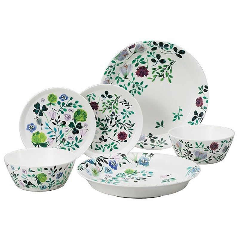 【新品】 NARUMI(ナルミ) 食器セット アンナ・エミリア グリーン 花柄 かわいい 2柄セット 6ピース入り 電子レンジ温め 食洗機対応 ギフト箱入り 96604-23137P 0