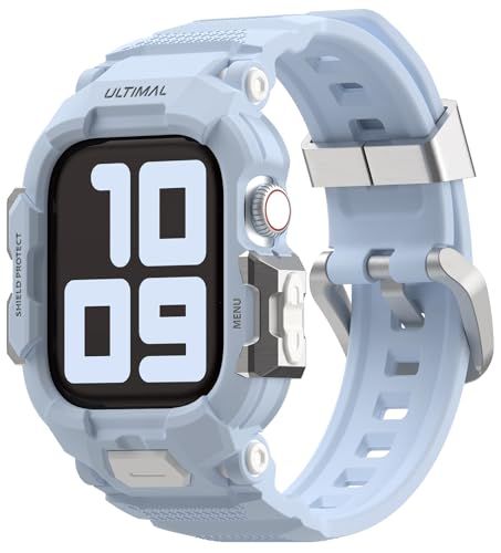 ULTIMAL 対応 Apple Watch (第3/2世代)/SE/Series 9/8/7/6/5/4 (40/41mm) バンド一体型保護ケース PCハードケース TPUバンド 耐衝撃 通気性 簡単装着 充電対応 ステンレスバックル 青色 Ju
