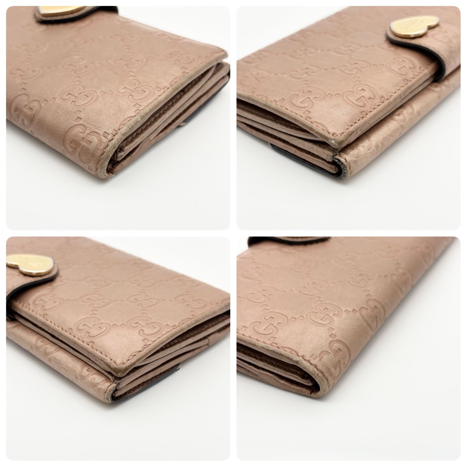 5096 GUCCI グッチ 長財布 シマレザー ピンクベージュ メタリック