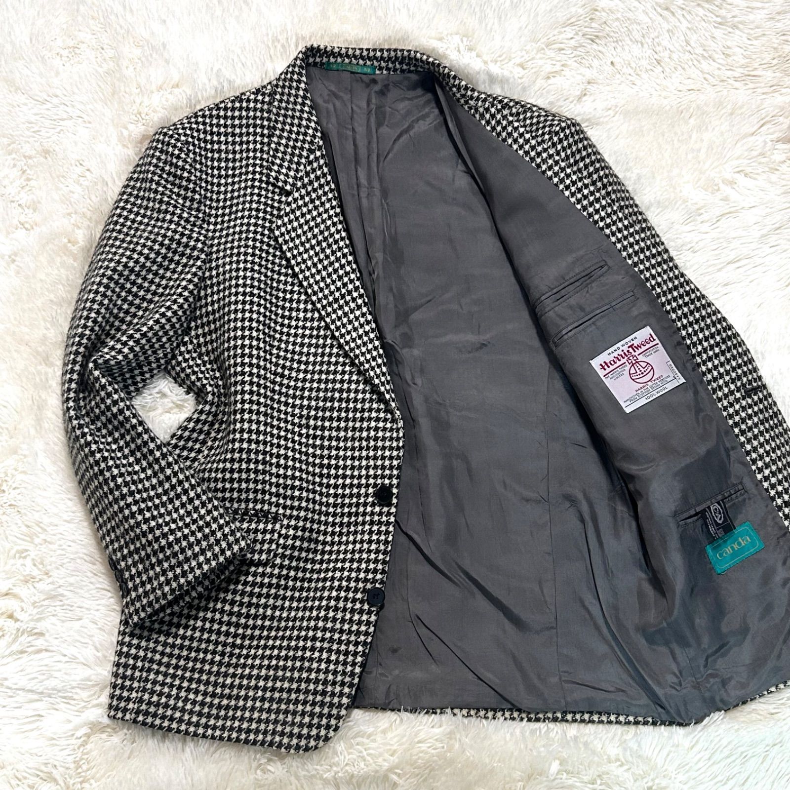 美品　ハリスツイード　Harris Tweed canda 千鳥柄　ツーボタン　テーラードジャケット　ヴィンテージ　52