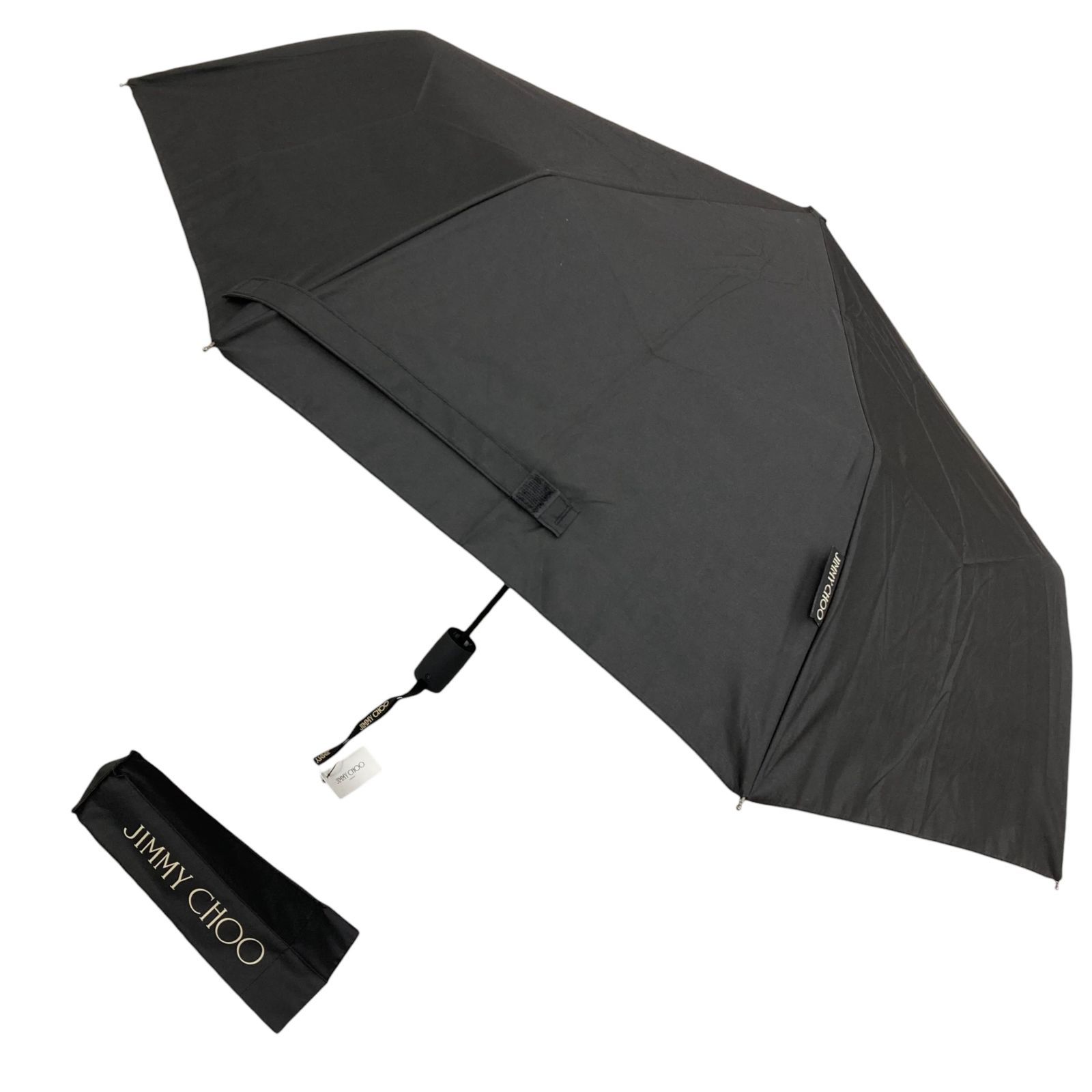 未使用品【ジミーチュウ】本物 JIMMY CHOO 折り畳み傘 レオパード柄 全長55cm 黒 雨傘 アンブレラ 雨具 メンズ レディース カバー付き 5,680円