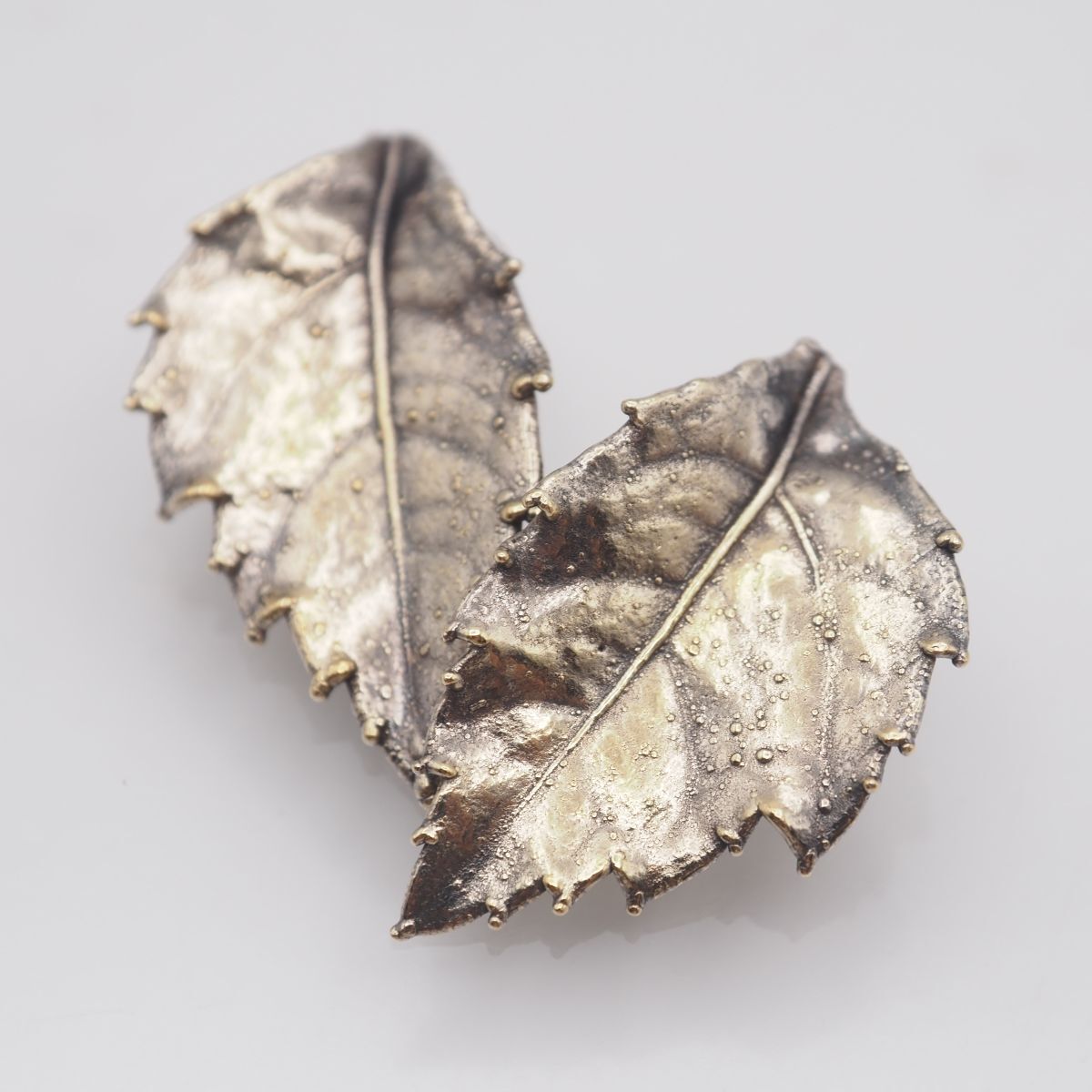 F876 EGGERT エガート DENMARK STERLING 925S刻印 イヤリング 葉っぱ リーフ 彫刻 ゴールドカラー デザイン シルバー ヴィンテージ