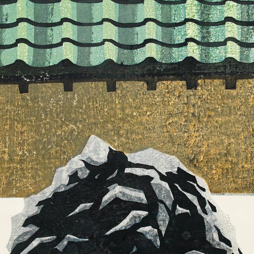 WISH】サイン有 木版画 8号 1970年作 直筆サイン 重厚な黒い岩