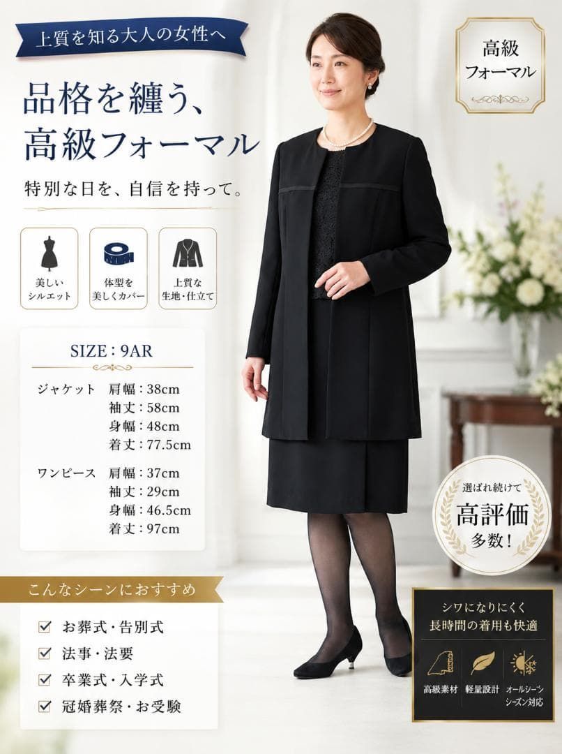 ブラックフォーマル アンサンブル ジャケット+ワンピース 2点セット