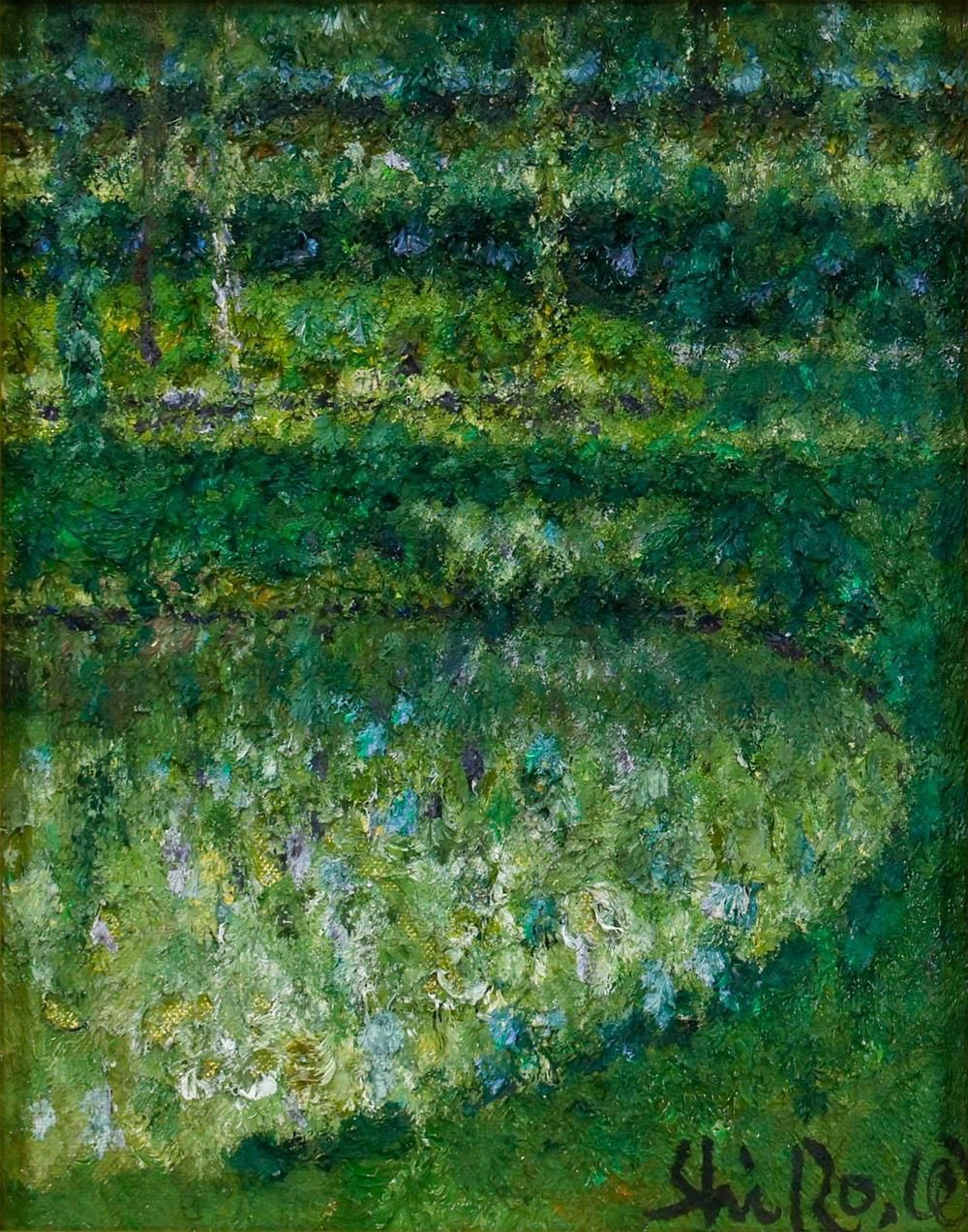 真作】【WISH】和気史郎「苔寺」油彩 3号 共シール 〇物故巨匠 独立
