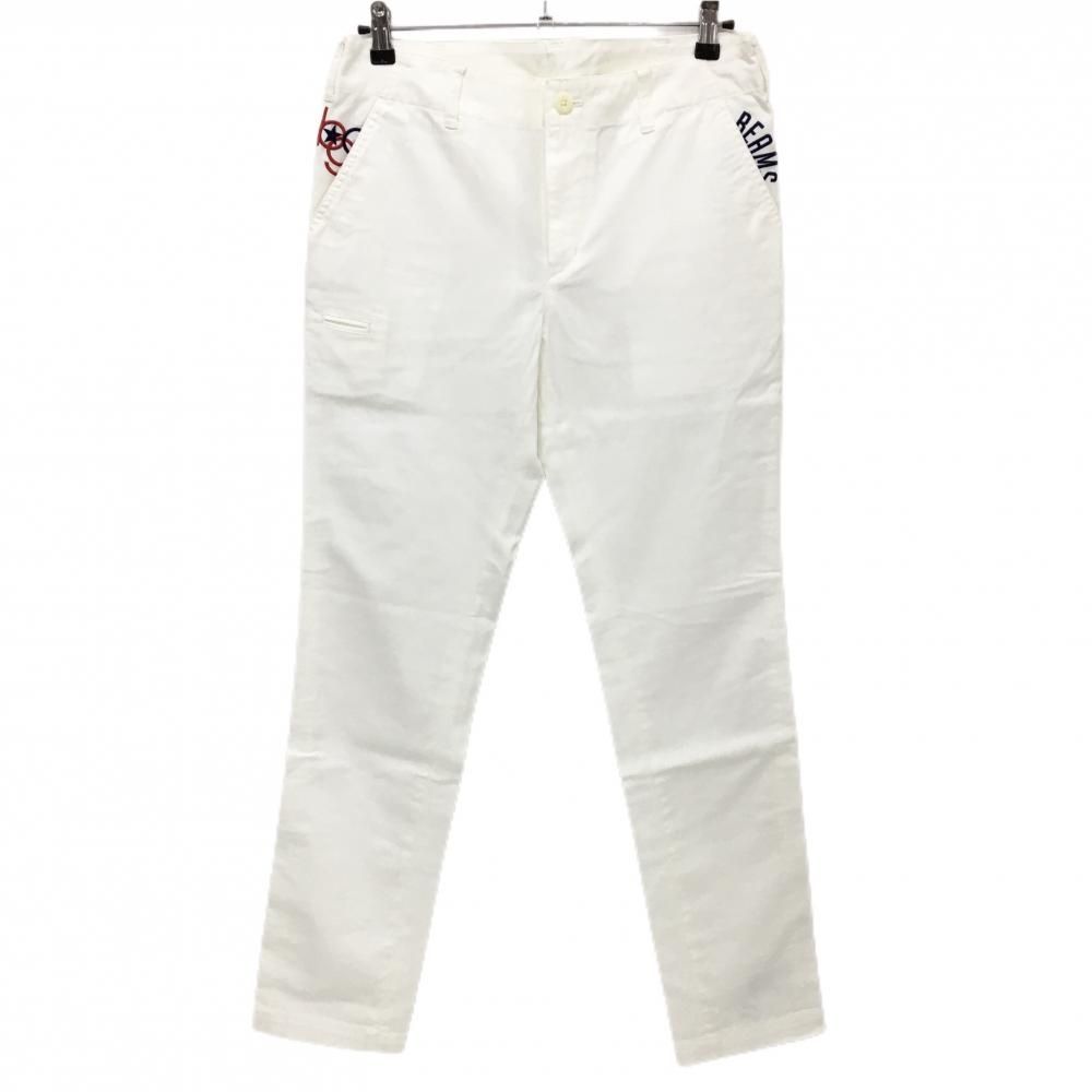 新品】ビームスゴルフ パンツ 白×レッド×ネイビー ロゴ刺しゅう