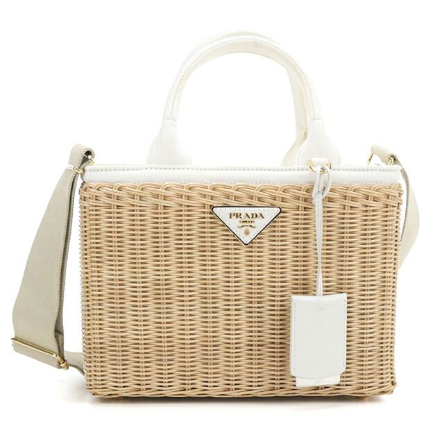 プラダ PRADA バッグ レディース 1BG835 2E28 F0N86 ミディアム ウィッカー キャンバス トートバッグ 2WAY