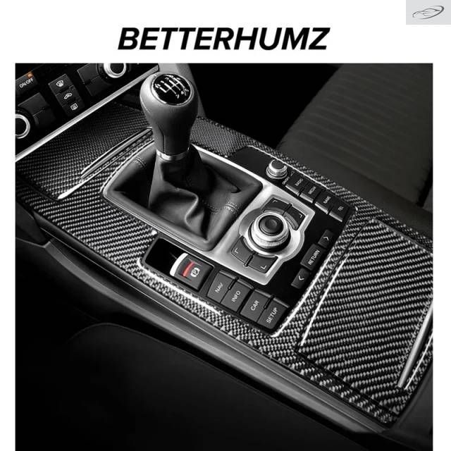 アウディ A6 C6 2005-2011用 カーボンセンターコンソールシフト収納ボックスカバートリムステッカー 車内チューニングアクセサリー