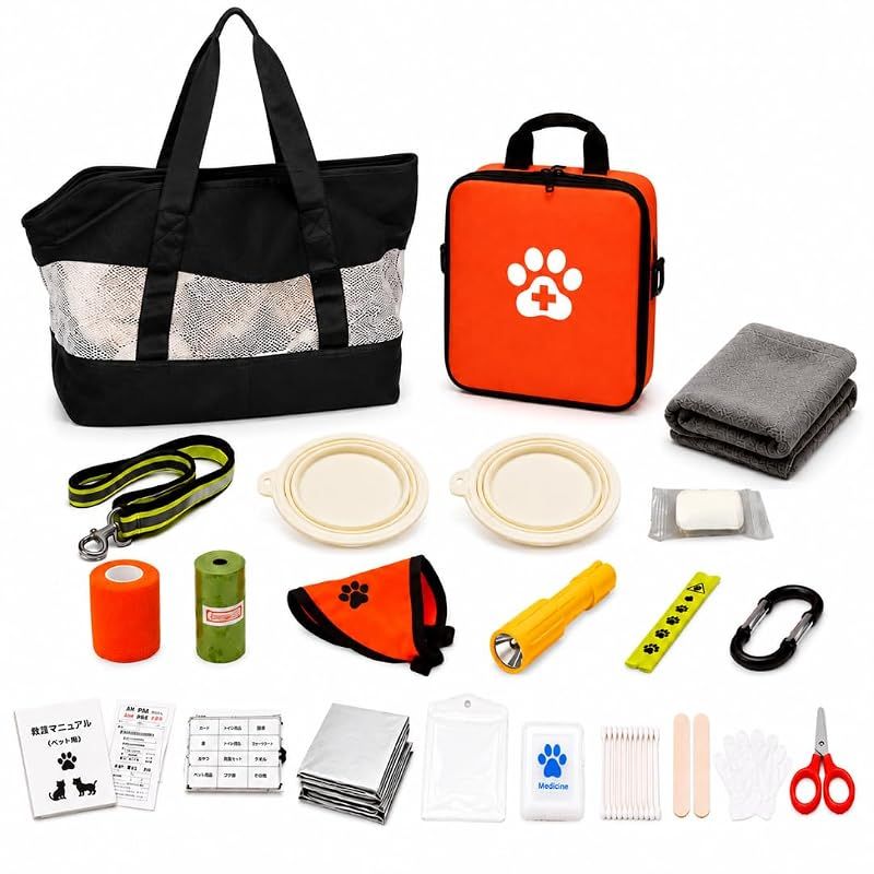 【新品】 ペット用一次避難ポーチ 防災セット 犬 猫兼用 犬用プラス [並行輸入品]