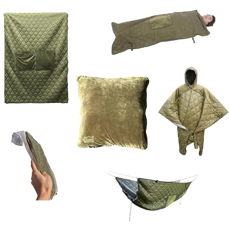 【新品】 Traveler Outdoor 防災用品 多機能防災クッション ポンチョ ブランケット シート 寝袋 パーテーション アンダーキルト 保温 防風 撥水 避難所 緊急時 コンパクト 軽量 アーミーグリーン