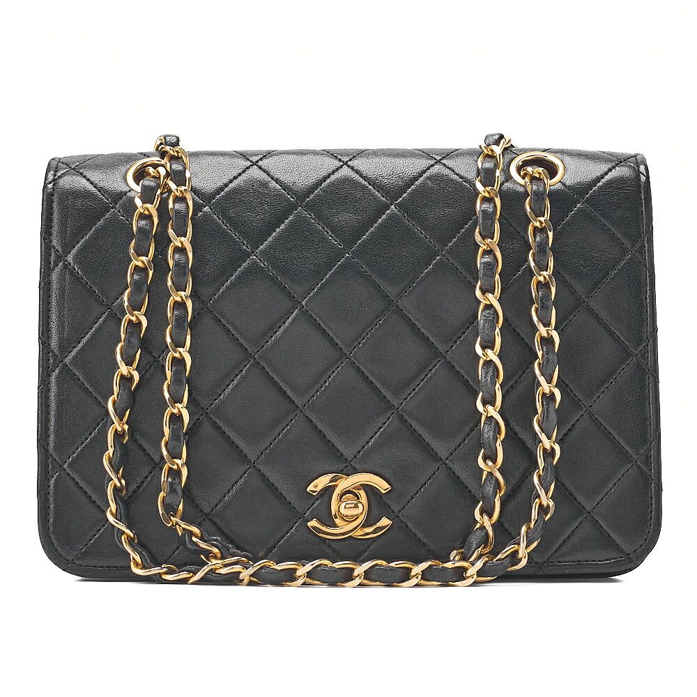 CHANEL ラムスキン 　マトラッセ 　フルフラップ 　ターンロック 　チェーンショルダー 　黒 　ゴールド金具 ブランド【中古】【送料無料】 224,000円