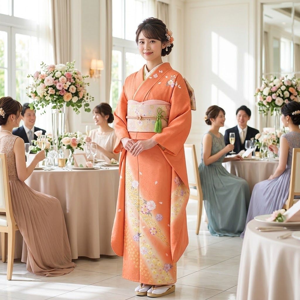 《フォーマル衣装》販売 クラレナの オレンジ 薄イエロー 桜 正絹 中振袖＋薄ピンク ゴールド 桜 正絹 袋帯 ２点セット (MS879) (中古) (USED) (リサイクル)【和装】【着物】【女性】【中振袖】 24,272円