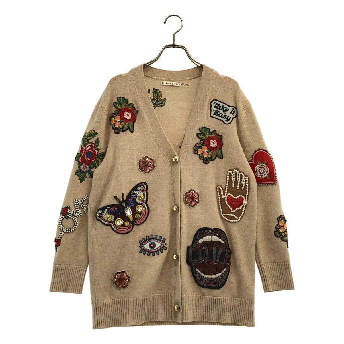 Alice+Olivia / アリスアンドオリビア | ワッペン カーディガン | XS | ベージュ | レディース 10,020円