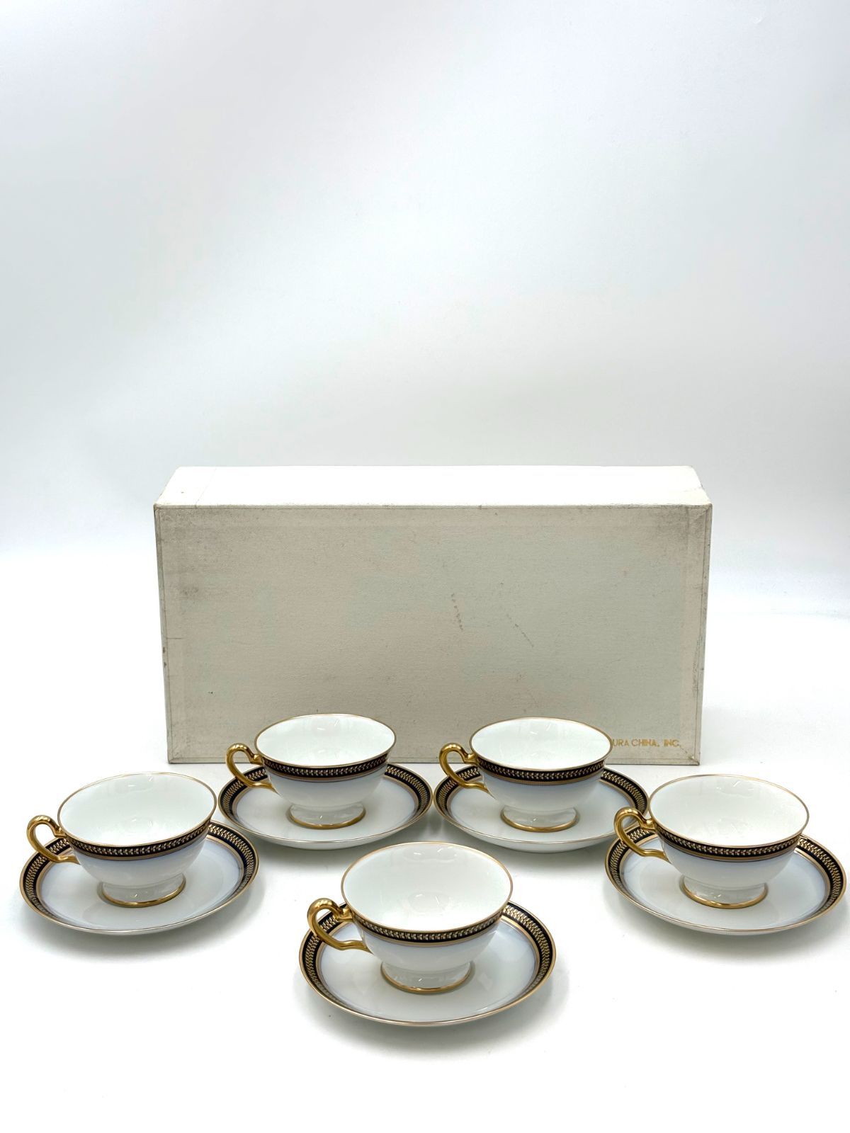 【美品】大倉陶園　OKURA　ゴールドウィング　瑠璃色　カップ＆ソーサー　5客セット　箱付き