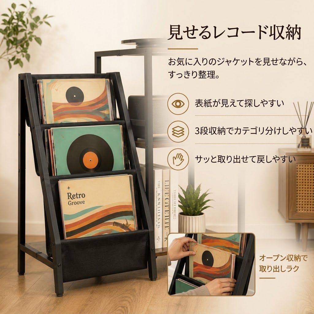 レコードラック レコード収納 LP収納 レコードプレーヤー台 オーディオ