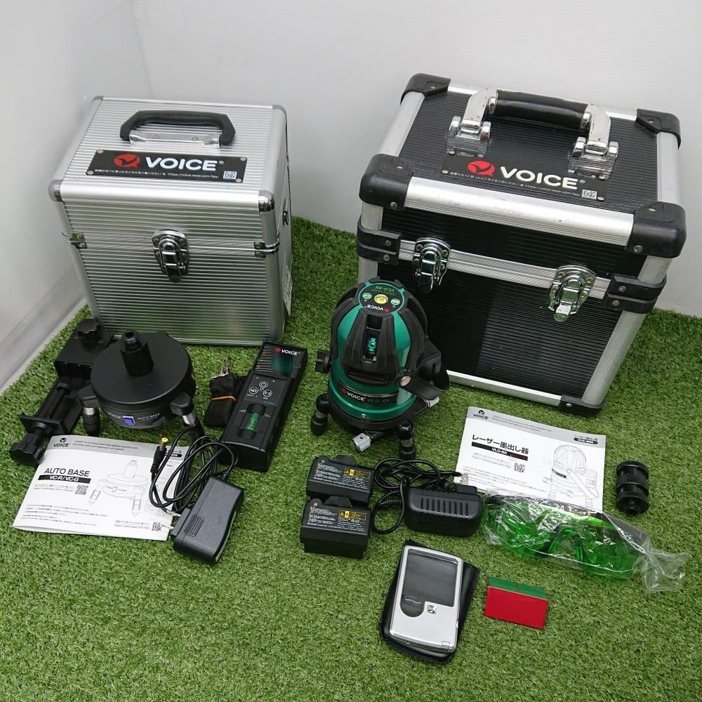 【中古品】VOICE VLG-8X 充電式レーザー墨出し器 グリーンフルライン ※未校正 自動追尾台座+受光器△+ケース+バッテリー2個+充電器付 [3499]