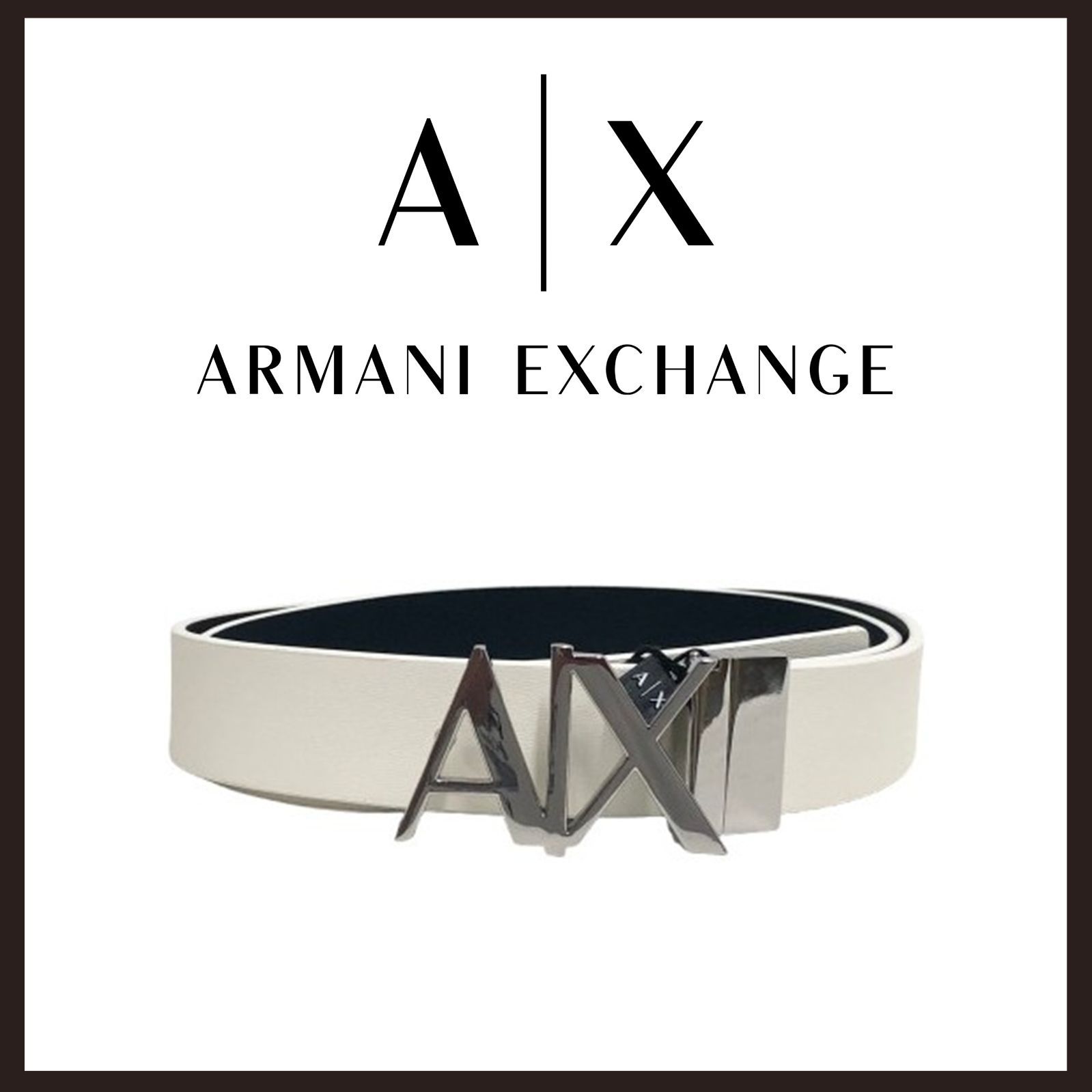 新品未使用　A/X ARMANI EXCHANGE（アルマーニ エクスチェンジ）　ロゴバックル レザーベルト　34　ホワイト 6,160円