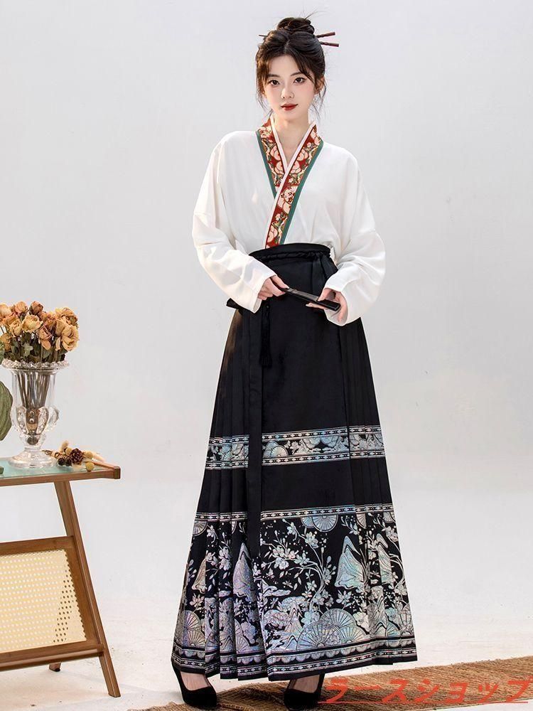 新品 オリジナルデザイン 明制漢服 螺鈿馬面スカート＋飛行袖トップス セット 日常通勤用 改良デザイン 高品質 古風コーデ 春秋シーズンに最適 7,062円